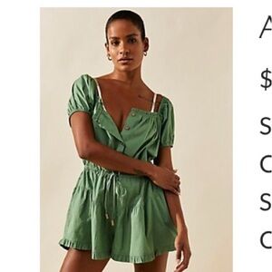 Free People Green Button-Down Romper